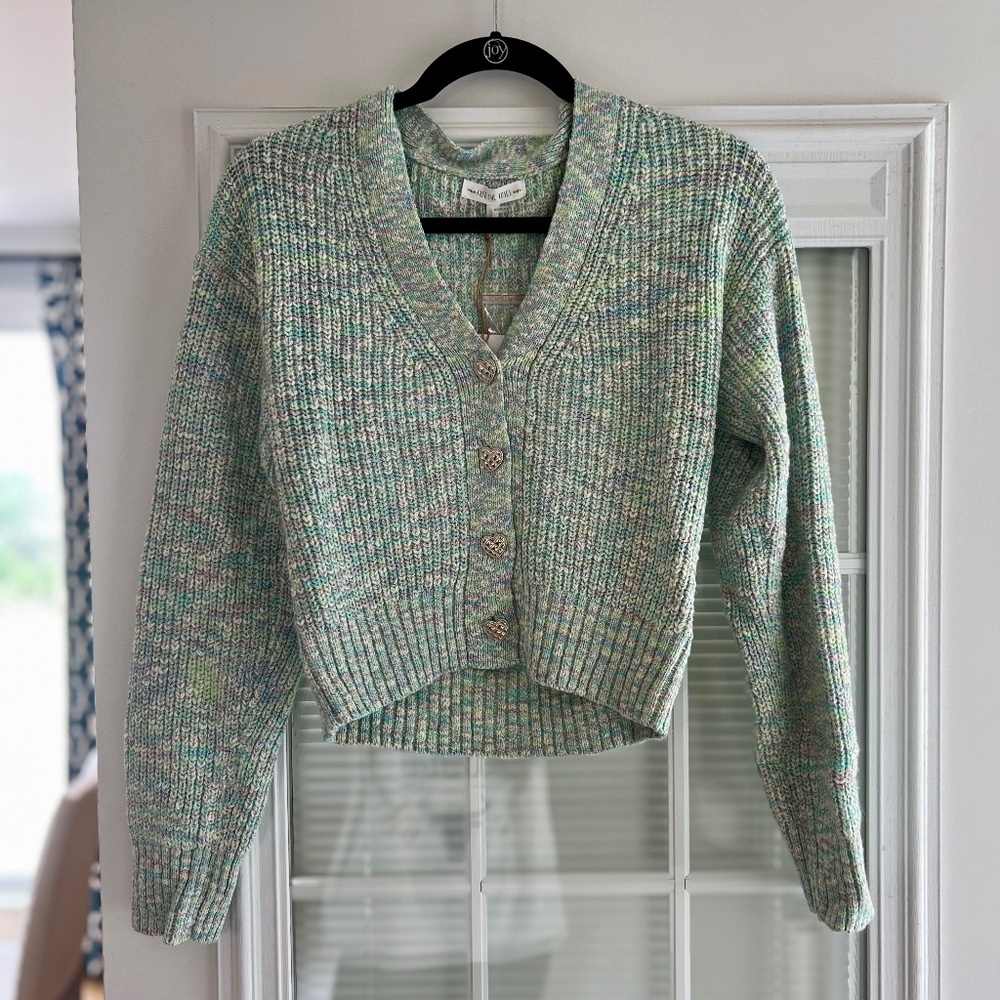 Women's Heart Accent Button Multi Cardigan